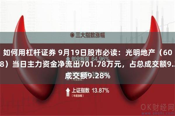 如何用杠杆证券 9月19日股市必读：光明地产（600708）当日主力资金净流出701.78万元，占总成交额9.28%