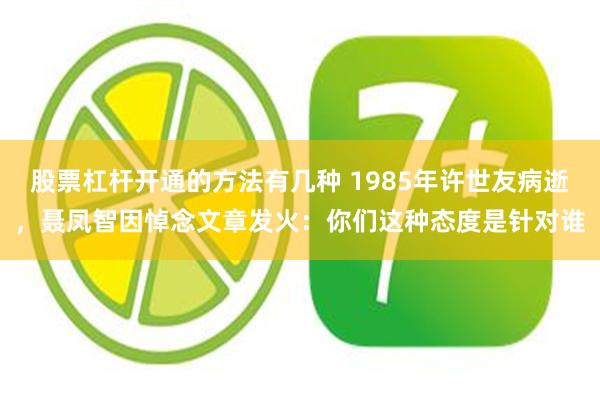 股票杠杆开通的方法有几种 1985年许世友病逝，聂凤智因悼念文章发火：你们这种态度是针对谁