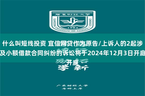 什么叫短线投资 宜信网贷作为原告/上诉人的2起涉及小额借款合同纠纷的诉讼将于2024年12月3日开庭